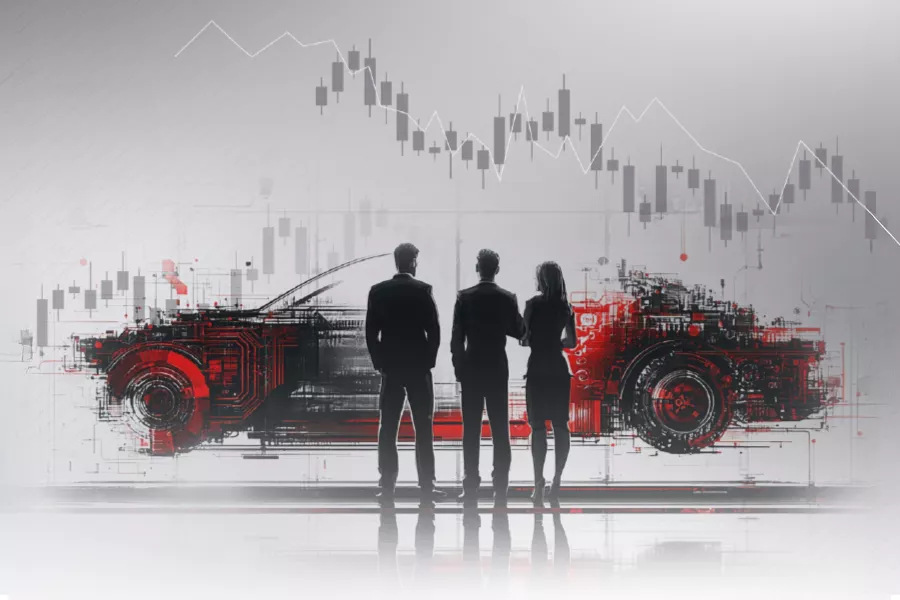 Automobilindustrie im Wandel Menschen vor Auto